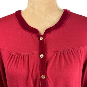 BODEN Red‎ Velvet Trimmed Long Sleeve Knit Top Gold Buttons Bell Sleeve Sz 6